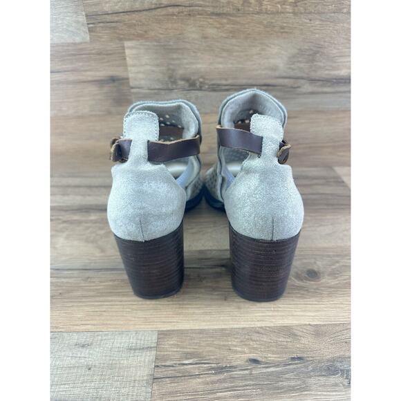 OTBT Metaphor Taupe Stone Leather Open Toe Block Heel Sandal Bootie Sz 10 - Picture 2 of 9